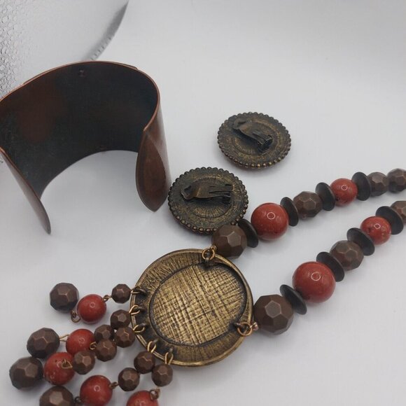 VTG Carol Dauplaise signed chunky Carnelian necklace bracelet and earring set - Picture 9 of 16